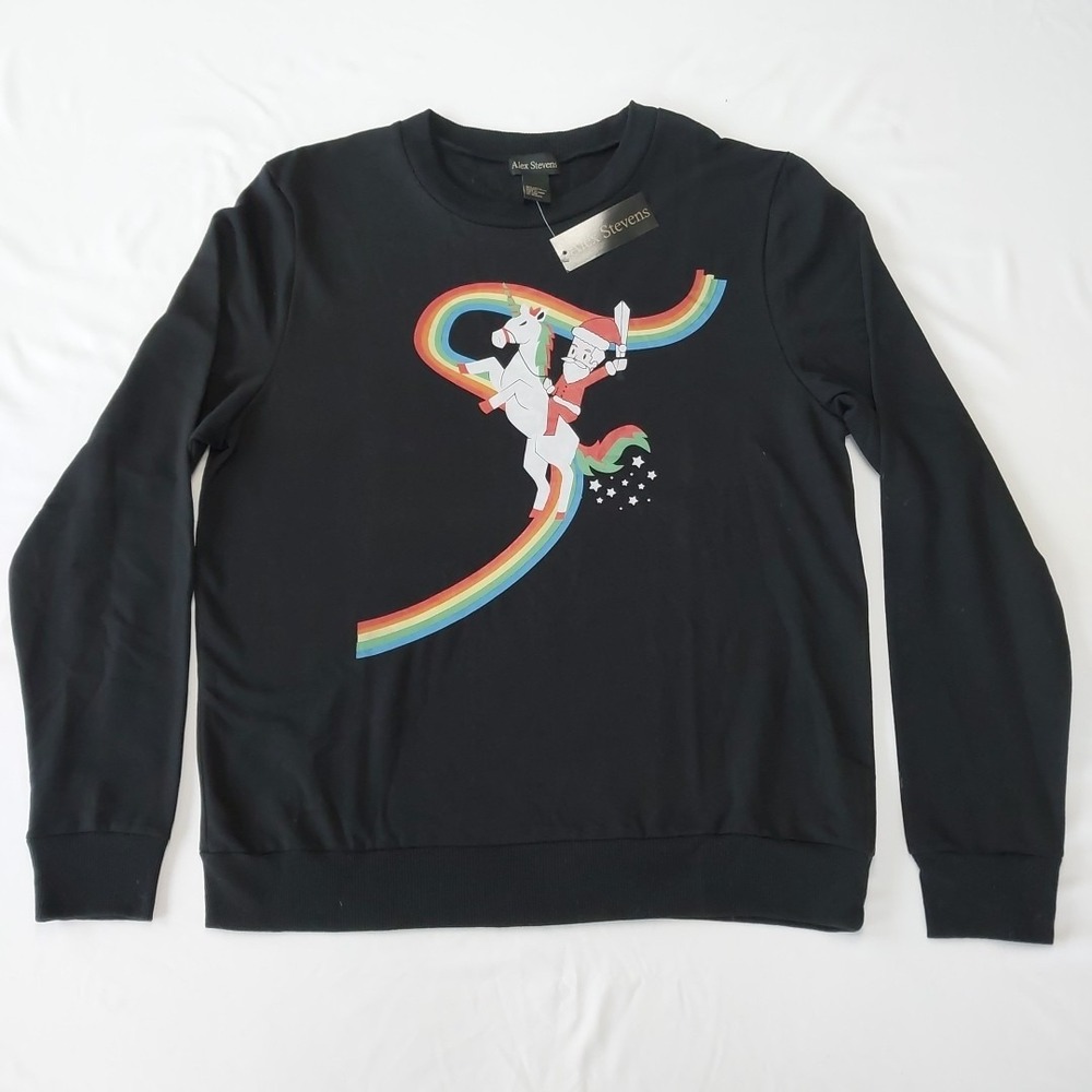 Alex Stevens‎ Ugly Christmas Sweater Santa Riding Unicorn Sword XL NWT
